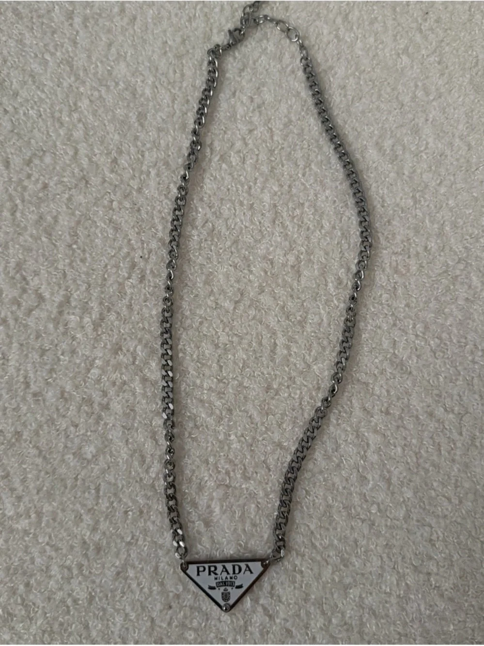 Silver White Triangle Prada Necklace